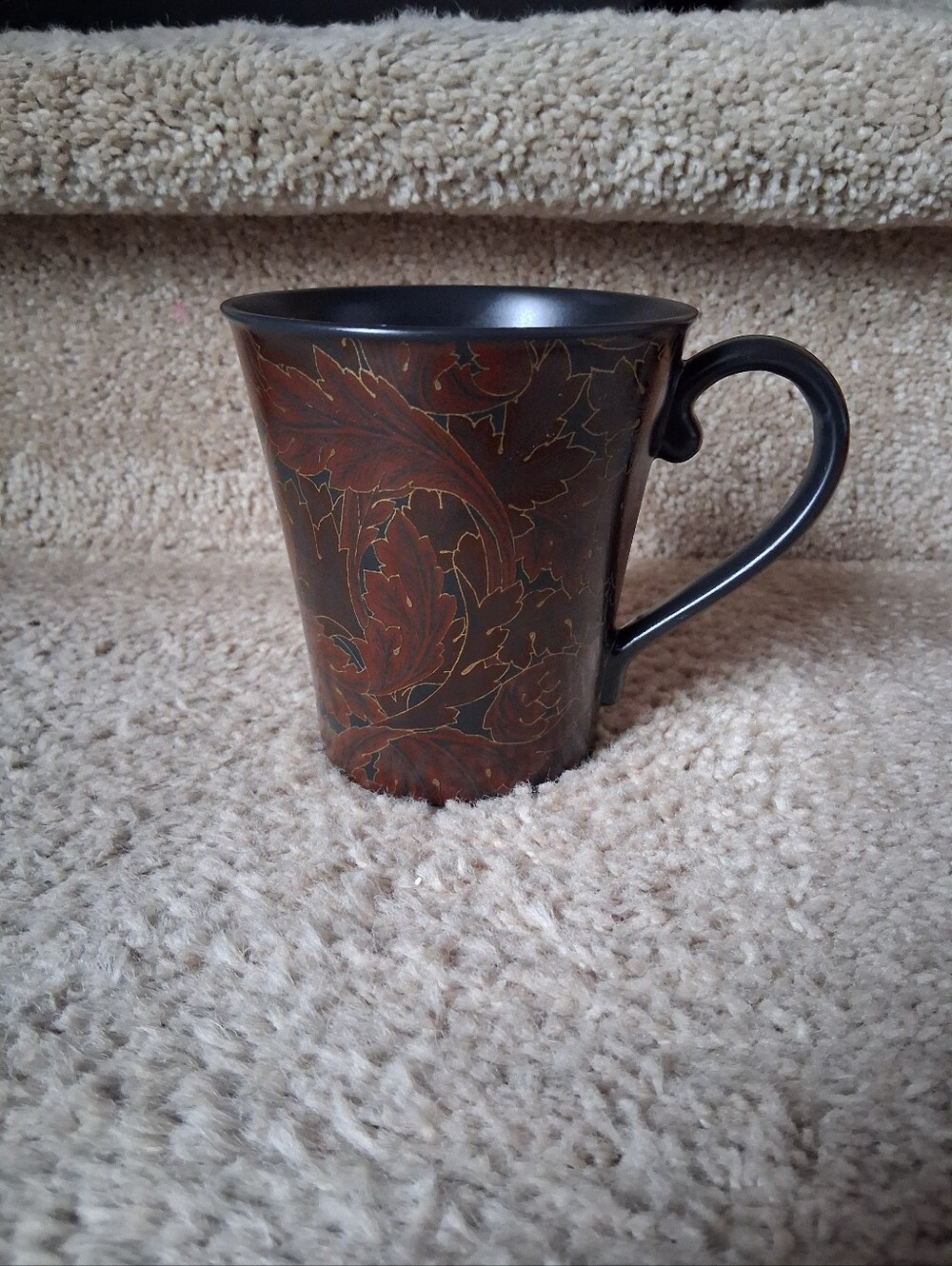 Gourmet Expressions 4 1/4" Black Brown Leaf Stoneware Ceramic Mug